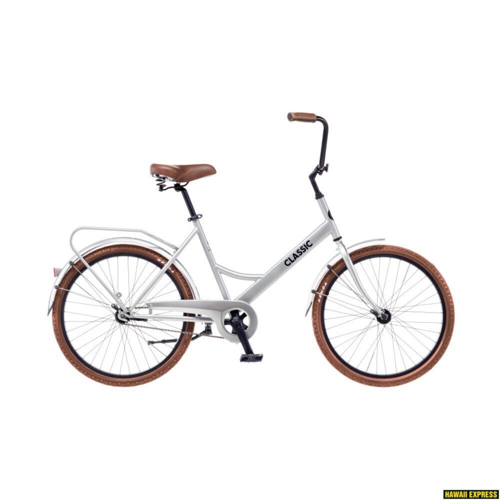 24“ dviratis CLASSIC FUNK su tvirtu plieniniu rėmu, standžia šakės konstrukcija, Kenda 24x1.75 padangomis ir paprastu kojiniu stabdžiu.